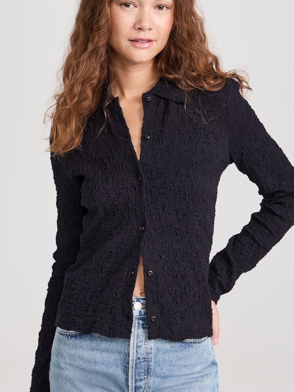 Vince Smocked Button Up Top
